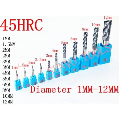 1mm 2mm 3mm 4mm 5mm 6mm 8mm 10mm 2/4 Flutes HRC55 Tungsten Carbide Square Flat End Mills Spiral Bits CNC Endmill Router Bits