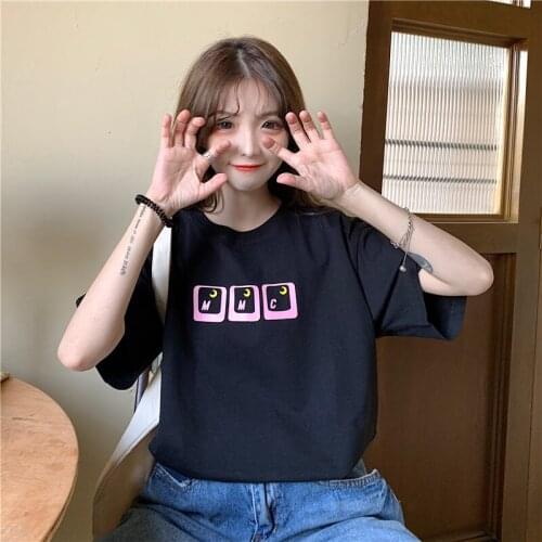 Cute Cartoon Print Tshirt Female Korean Harajuku Cute Womens T-shirts Tops Japanese Kawaii Ladies Ulzzang Clothes For Women