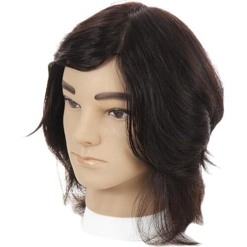 10'' Male Mannequin Head with Real Black Human Hair Barber Styling Doll Head Professional Hairdressing Styling Training Head