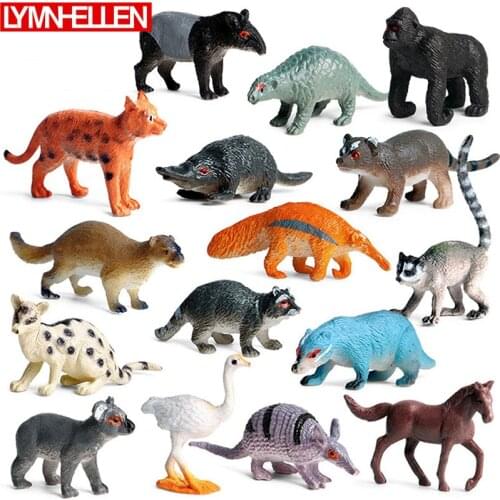 16pcs Static Simulation Wild Animal Model Anteater Orangutan Koala Raccoon Horse Armadillo Play Suit Ornaments