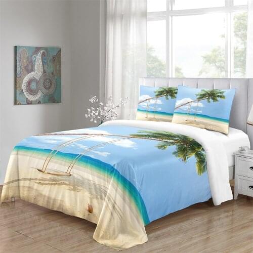 3D Blue Sea Beach Duvet Cover Set Natural Scenery Print Bed Clothes Boys Twin Full Queen King Size Bed Linen Set Romantic Style