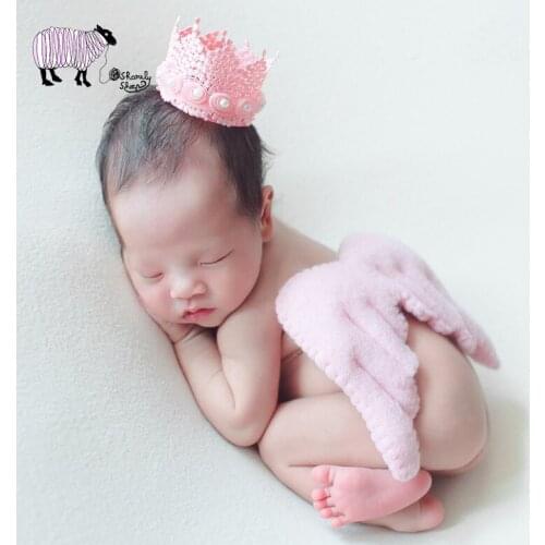 Newborn Baby Crown+Wool Felt Angel Wings Photography Props bebe Fotografie Accessory Baby Boy Girl Photo Shoot Felt Outfits Prop