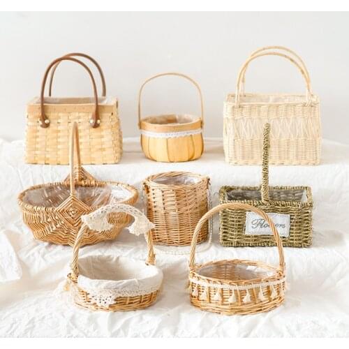 Rattan Portable Flower Basket Storage Basket Floral Woven Flower Arrangement Basket Flower Packaging Basket Home Decorations