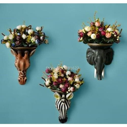 Creative Animal Head Vase, Wall Decoration, Deer Head, Elephant Head, Zebra Head