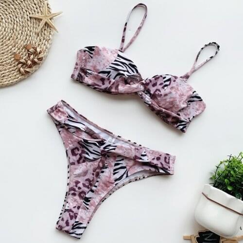 Summer Woman Sexy two Pieces Swimsuit Bikini Set Printing Floral Stripe Beachwear Sexy Briefs Beach swim Suit