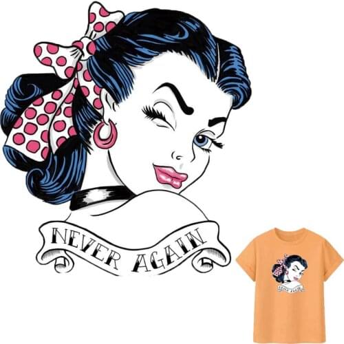 Fashion Girl Patches For Clothes DIY Washable Woman T-Shirts Heat Transfer Thermal Stickers Minimalist Style Iron On Appliqued