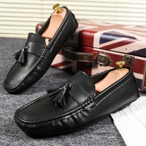 2021 Autumn Mens Casual Shoes Moccasins Genuine Leather Flats Zapatos Hombre Loafers Tassel Footwear Chaussures British Style