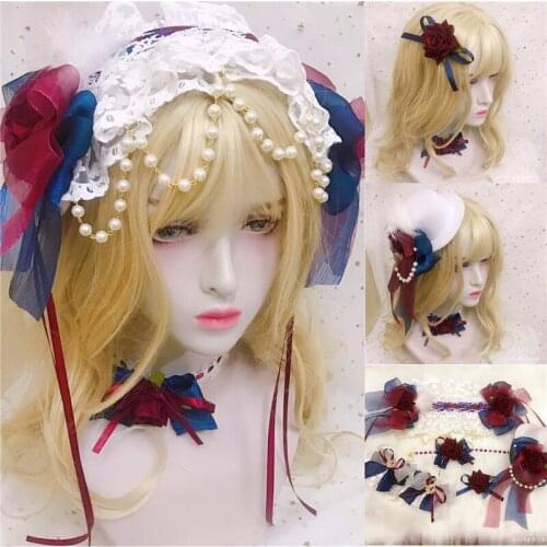 Japanese Soft Sister Lolita White Lace Blue Red Rose Hair Clip Hairband Headdress Sweet KC Hair Hoop Hair accessories Cosplay