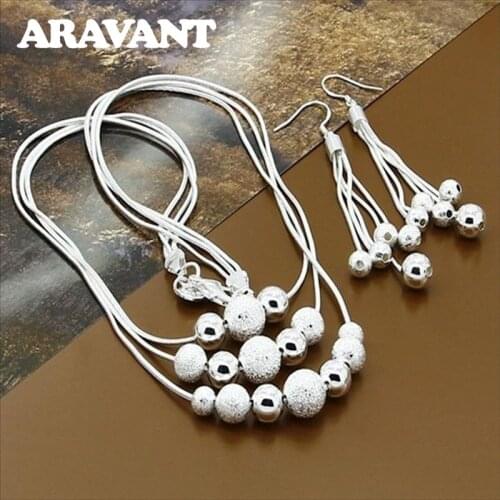 925 Silver Multi Layers Balls Jewelry Set Tassel Earrings Necklaces Jewelry Set For Women