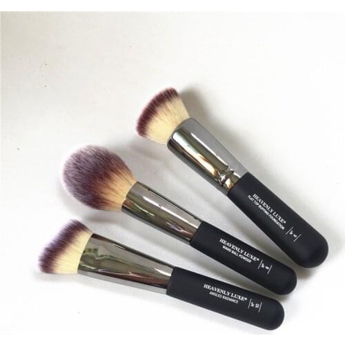 Heavenly Flat Top Buffing Foundation 6 / Wand Ball Powder 8 / Angled Radiance Contour Brush 10 - Beauty Makeup Blender Tools
