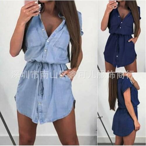 European Style Jeans Dress Woman Summer Casual Female Vestido Fashion Denim Woman Dress