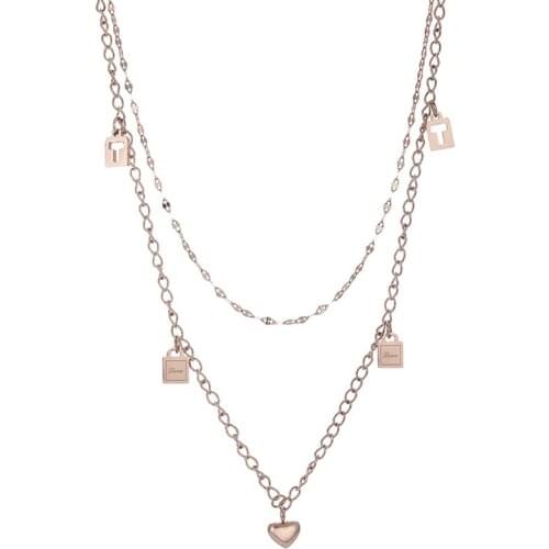 ONYSS Trendy Rose Gold Heart Shape Love Lock Pendant Necklace for Girl