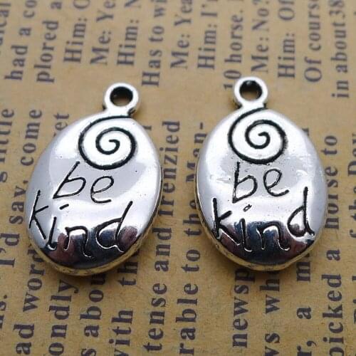 80pcs Be Kind Charms 13mm x 20mm DIY Jewelry Making Pendant antique silver color