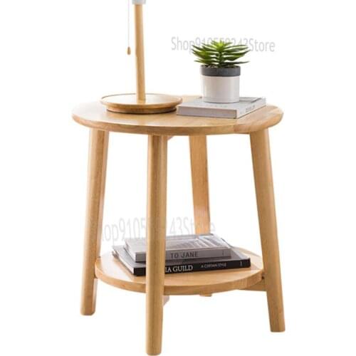 Nordic Sofa Side Table Solid Wood Living Room Small Round Table Double-layer Sofa Side Table Telephone Corner Table Storage Smal