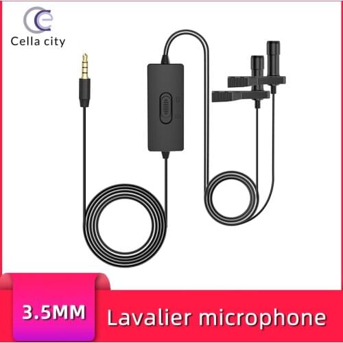 CELLA CITY Professional Condenser Lavalier Microphone Mobile Phone Interview Video Recording Webcast Equipment Dual Mic Pickup