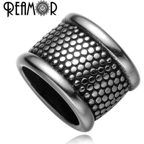 REAMOR 12*6mm 316l Stainless Steel Oblate European Spot Big Hole Spacer Beads For Men Leather Bracelet DIY Jewelry Making