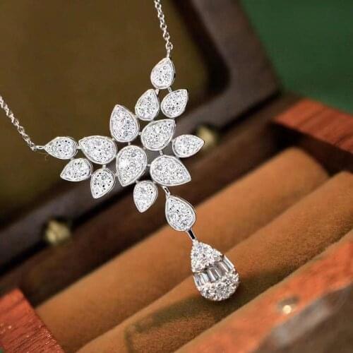 Luxury Flower Diamond Pendant Real 925 Sterling Silver Charm Wedding Pendants Necklace For Women Bridal Party Choker Jewelry
