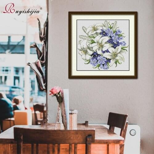 RUYISHIJIA Cross Stitch Kits Handmade Needlework flowers patterns gift Embroidery Cross-Stitch DIY Embroidery Hoop