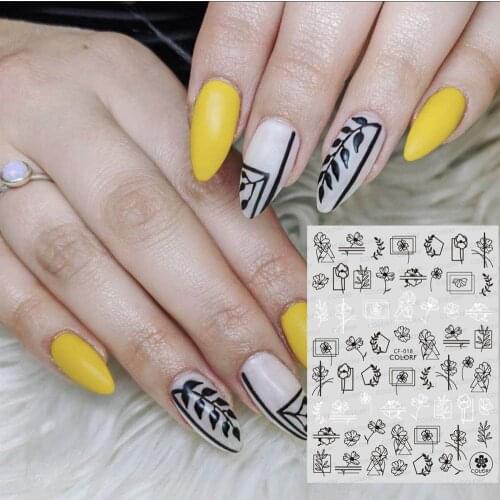 CF series 3d nail art stickers flower leaves white black decal template diy nail tool decorations
