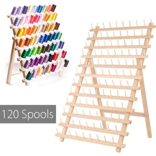 120 Spools Wood Thread Rack Foldable Spool Storage Rack Thread Organizer Wooden Holder Sewing Embroidery Stand Shelf Organizer
