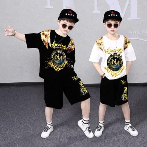 2 Pieces Suit Kids Teenage Boys Clothing Sets Hip-hop Dancing Sports Tracksuits Cotton T-shirt + Shorts Boys 2021 Summer Outfits