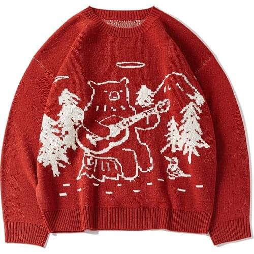 Cartoon Teddy Bear Pattern Men Christmas Sweater Streetwear Pullovers 2020 Autumn Sweaters Man Women Harajuku Hip Hop Pullover
