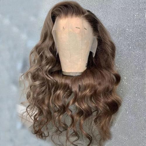 Dark Brown Long Body Wave Lace Frontal Human Hair Wigs For Women Preplucked Glueless Lace Wig Free Part Natural Hairline