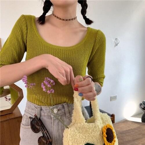 2020 Low Round Neck Solid Color Wild Slim Thin Hooded Short Half-sleeved Shirt Knitted Short Sleeves