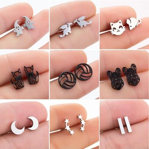 Punk Dinosaur Stainless Steel Earrings Women Boys Triangle Volleyball Bar Dog Srar Stud Earring Fashion Jewelry Christmas Gift