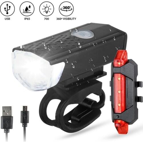 Bike LED Front Rear Light USB Set Rechargeable Lumens Bicycle Light Set Headlight Rear Taillight Cycling Flashlight Light