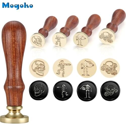 Mogoko Skull Series Sealing Wax Seal Stamps Retro Wood Classic Seal Wax Stamp for Crazy Party Cards Envelope Wine Bottle Decor