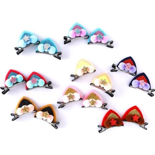2pcs/set Cute Cat Ears Hair Clips For Girls Children Lovely Shining Star Hairpins Handmade Toddlers Headdress Hair Accessories