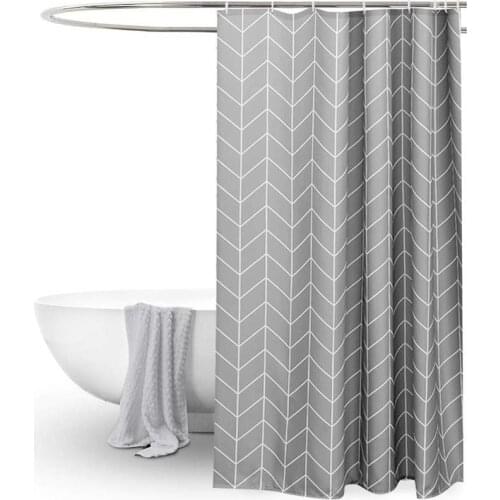 15Hot Sale Grey Shower Curtain, Fabric V-Shaped Waterproof Long Shower Curtain with Reinforced Ring, Suitable for Bathroom