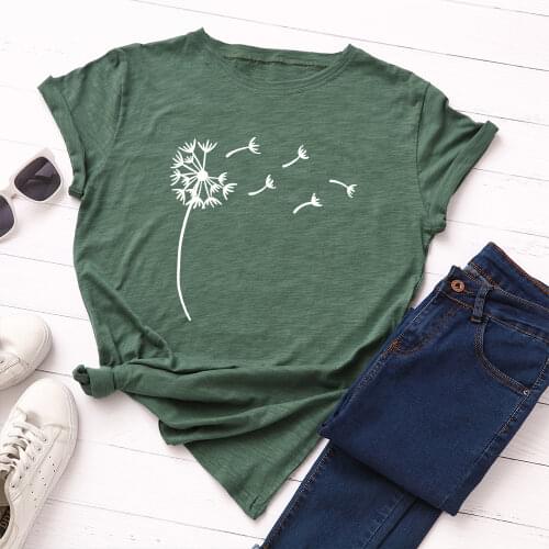 Women Short Sleeve Cotton T-Shirts Dandelion Print Graphic Tees Summer Tee Tops for Female Loose Casual Oversized Tee Clothes