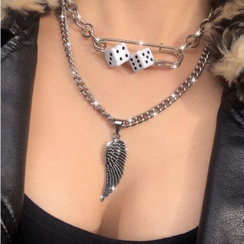 Dice Goth Pins Pendant Feathers Jewelry Accessories Hip Hop Choker Neck Vintage Gothic Style Punk Womens Neck Chain Best Friend