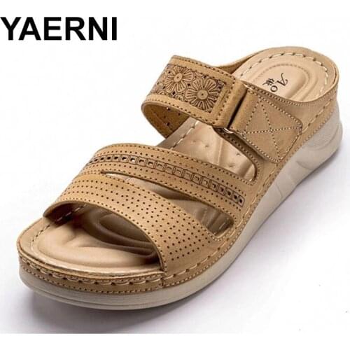YAERNI Ladies Sandals Thick-soled Wedge Slippers Stitching Sandals Summer Ladies Shoes Open Toe Casual Beach Shoes Fashion