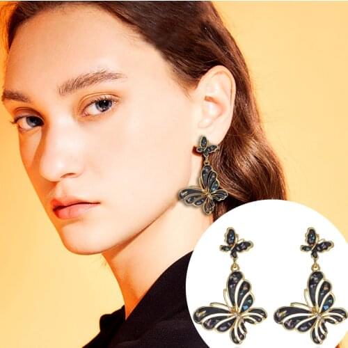 Match-Right New Design Enamel Butterfly Drop Earrings for Women Korean Elegant Earrings Lovely Boucle D'oreille Gifts SR1071