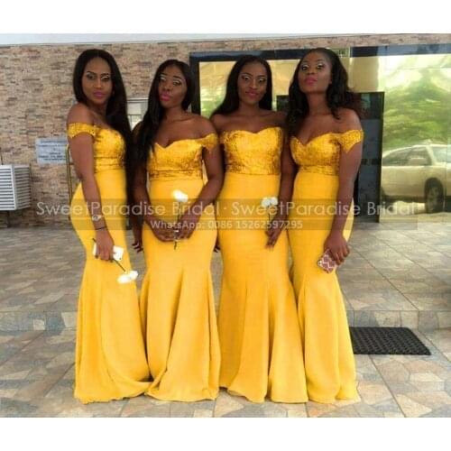 Real Picture Gold Yellow Sequined Bridesmaid Dresses 2021 Long Mermaid Off Shoulder Formal Wedding Party Dress For Women