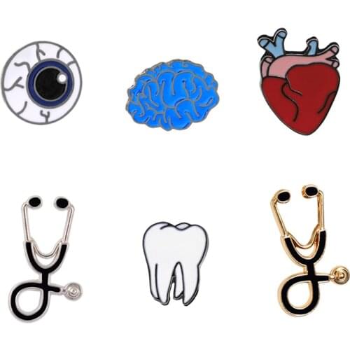 1Pcs Human Body Brooches Lapel Pin Brain Eyes Tooth Stethoscope Jewelry Enamel Pin Denim Accessories Wholesale Pin Badge Button