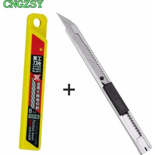 1pc Snap-off Knife paper cutter + extra 10pcs stainless steel blades car film wrapping school stationery cutting tools E02+E03