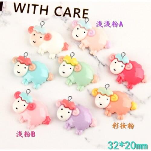 10pcs 32*20mm Kawaii Resin sheep lamb charms Childrens Hair Jewelry Handicraft Material Wholesale Mobile diy Accessories