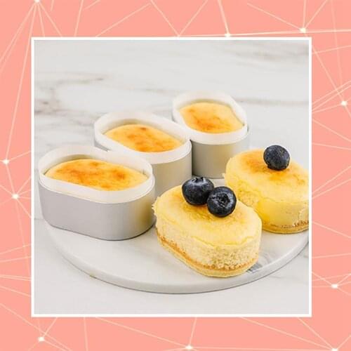 10PCS Aluminum Alloy Oval Mousse Cheese Semi-cooked Ring Egg Tart 100PCS High Temperature Oil Paper Cake Cutting Baking Mold
