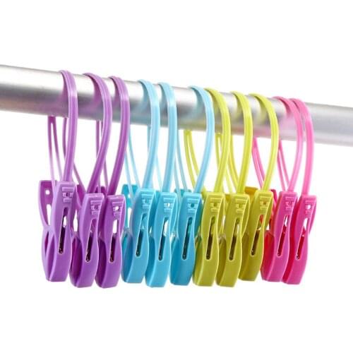 12pcs Windproof Seamless Clothes Clips Household Plastic Laundry Drying Clips Soft Clothespins Photo Hangers Racks