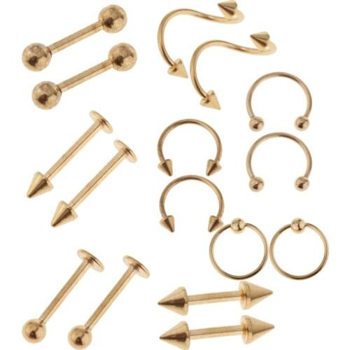 16pc 16G Piercing Bar Stainless Steel Barbell Ear Nose Lip Ring Belly Tongue