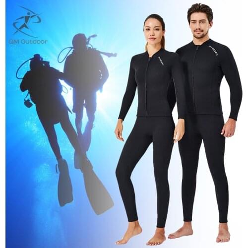 2mm Neoprene Couple Diving Suit Split Top Men Diving Snorkeling Wetsuit Underwater Long Sleeve Swimsuit For Surf Snorkeling