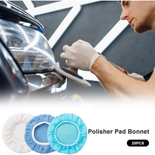20Pcs Car Polishing Bonnet Microfiber Orbital Polisher Pad Cover Car Waxing Applicator Bonnet For 5-6 Inch Polishing Cover Set