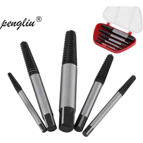 5Pcs/set Damaged Broken Screws Extractor Drill Bits Easy Out Set Drill Bits Broken Bolt Stud Remover Tools with Plastic Box