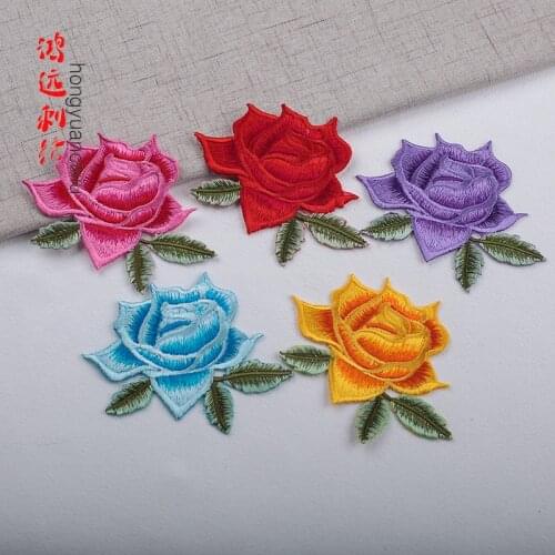 50pcs/Lot Rose Flower Embroidery Patches Letters Clothing Decoration Accessories Diy Iron Heat Transfer Applique Clothes