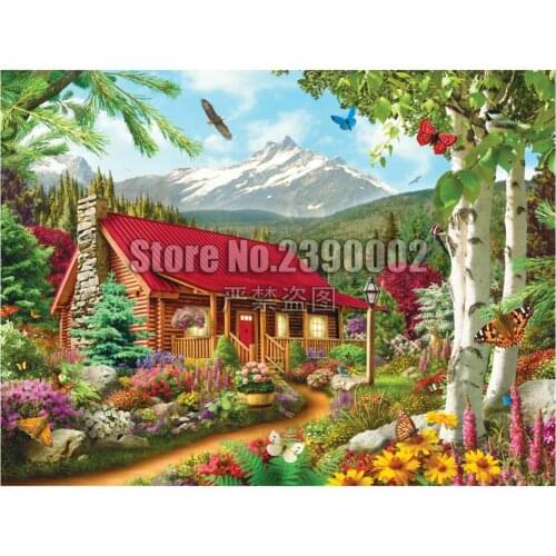 5D Diy Diamond Painting Flowers Mountain Cabins Cross Stitch Embroidery Wall Sticker Diamond Mosaic Gardening Houses Crafts
