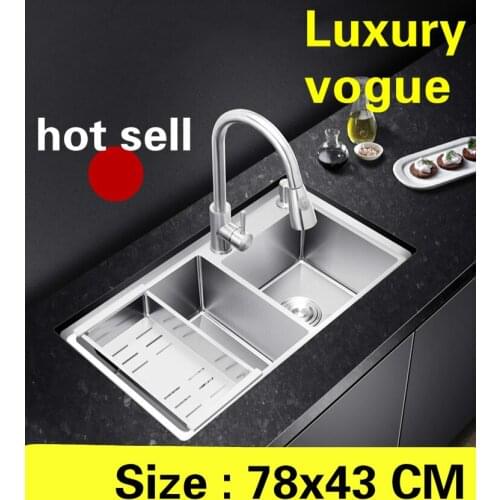 Free shipping Apartment vogue kitchen manual sink double groove luxury do the dishes 304 stainless steel hot sell 780x430 MM